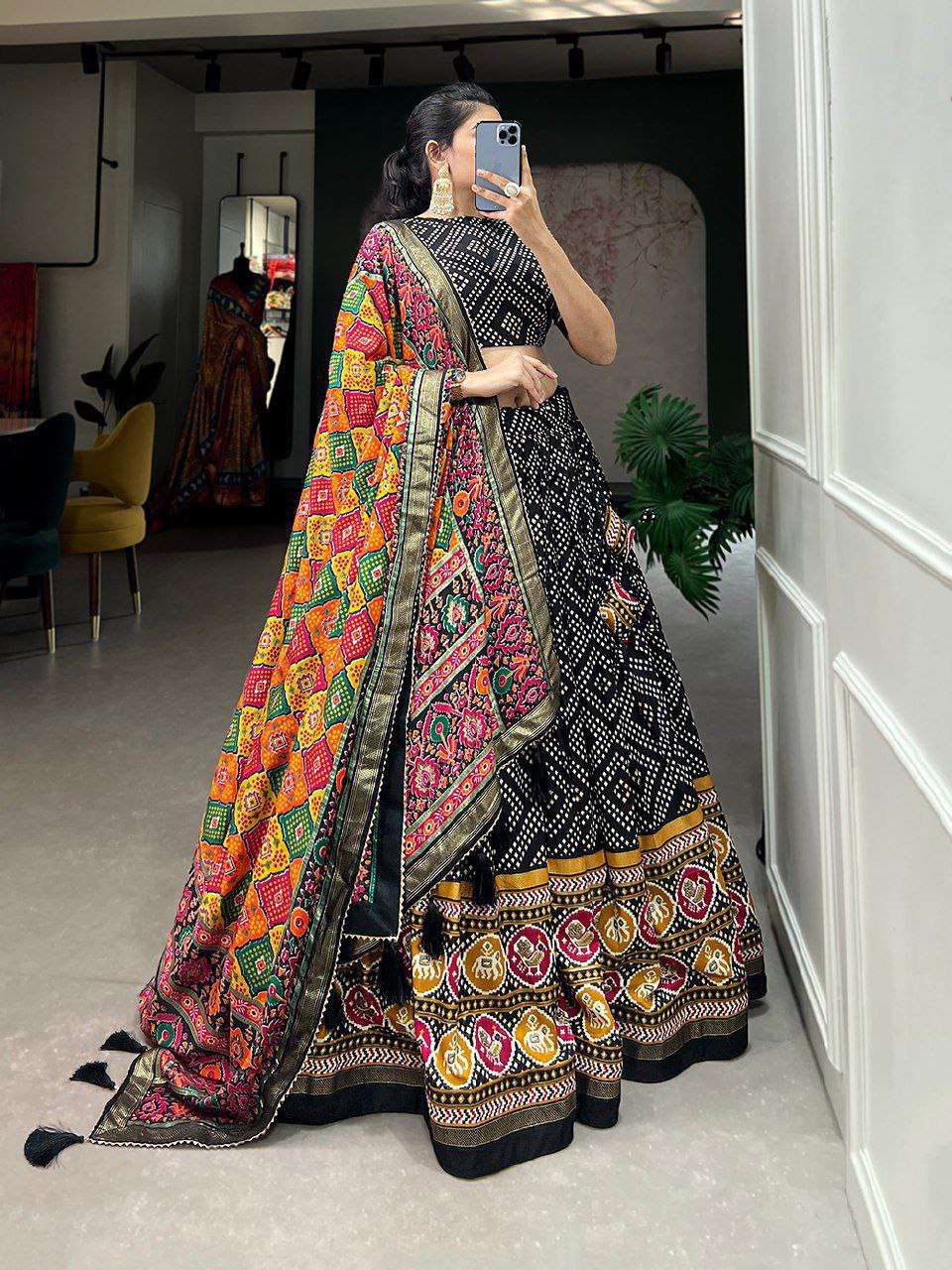 Women's Patola Print Lehenga Choli with Dupatta ? Traditional Gujarati Style Festive Wear - Image 4